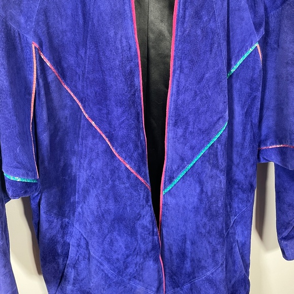 VTG Mary Hoffman Electric Blue Leather Coat Handmade Custom One of Kind - Picture 9 of 16